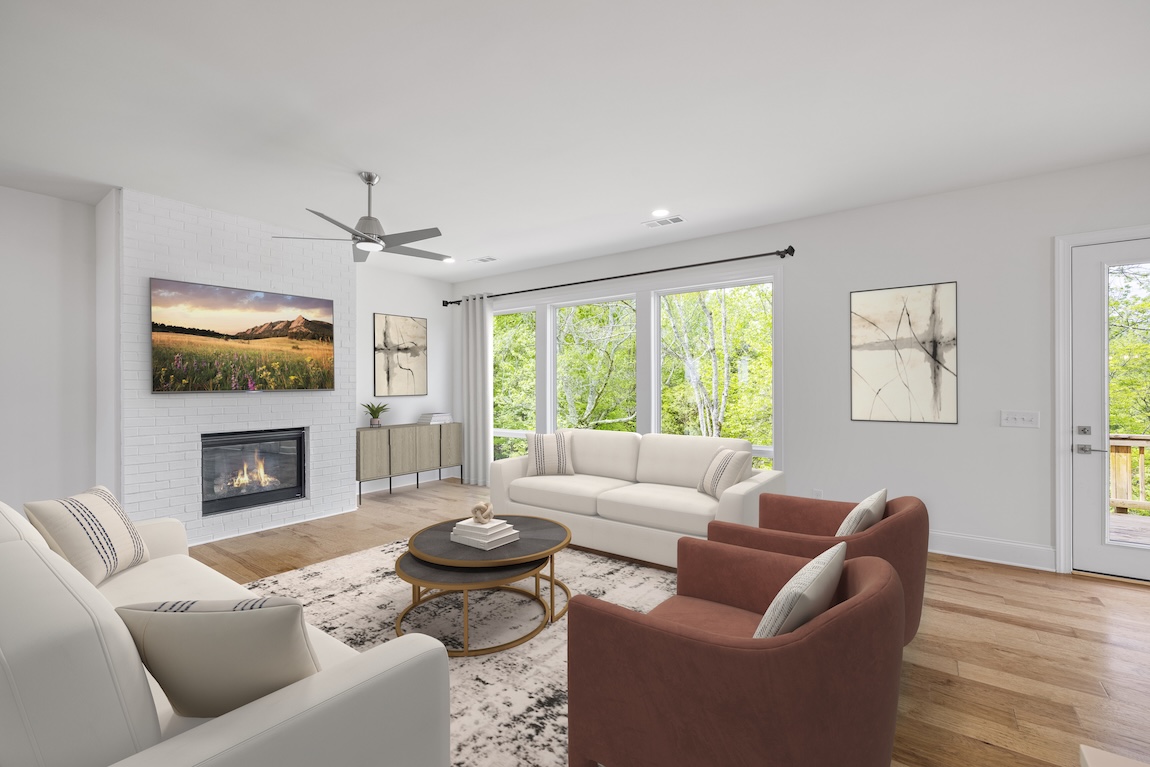 modern great room with access to outdoor living space.