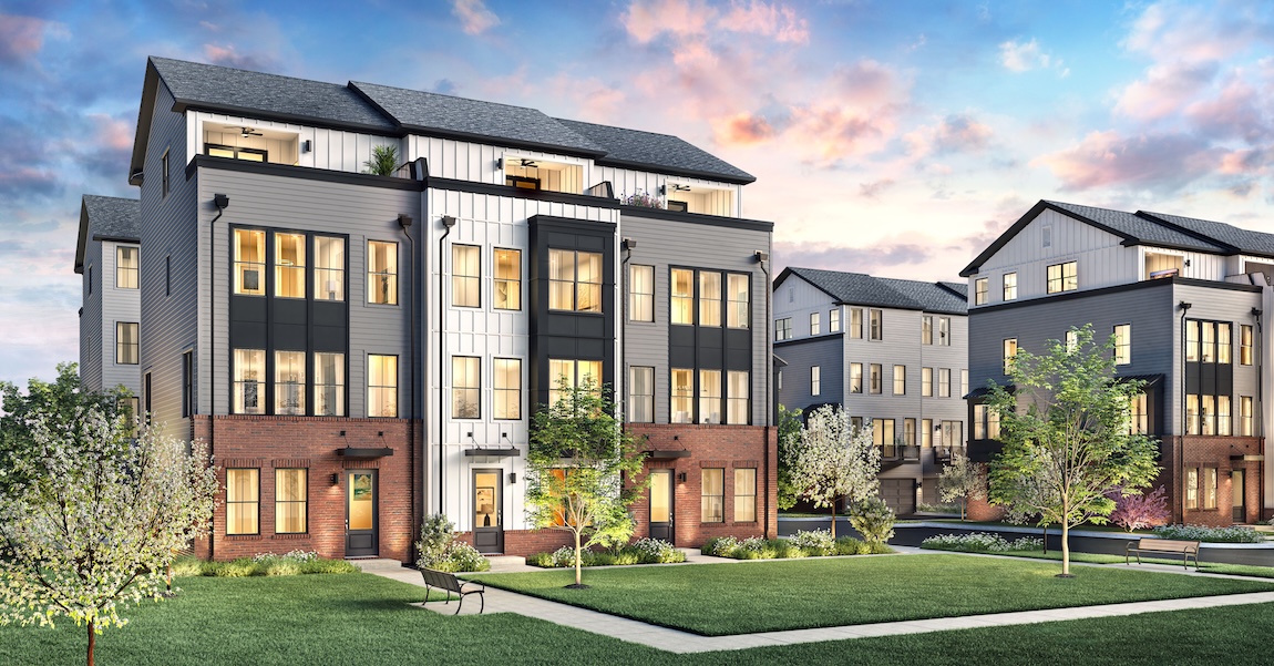 exterior of townhomes with greenery