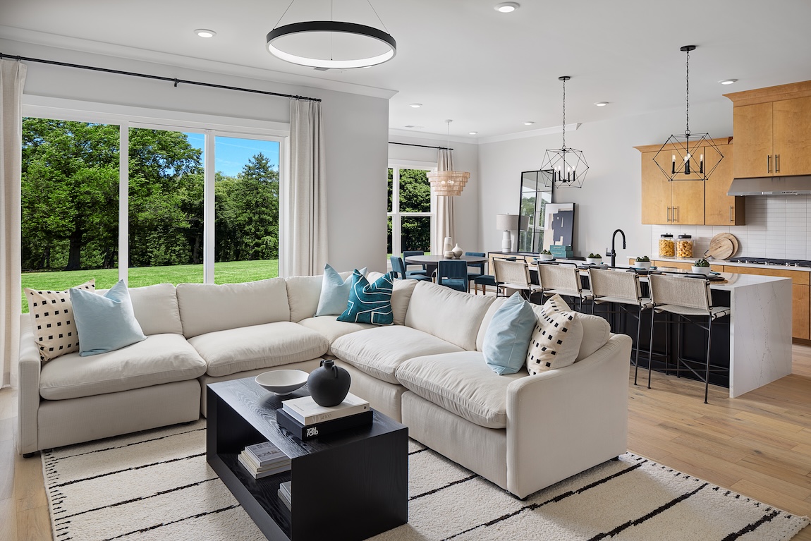 great room and kitchen with large sofa