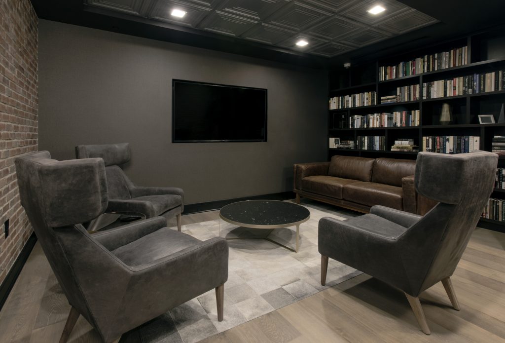 Home theater room in a New York City condo building.