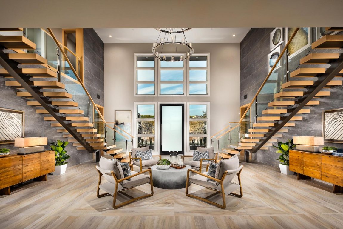 Double wooden staircase entry