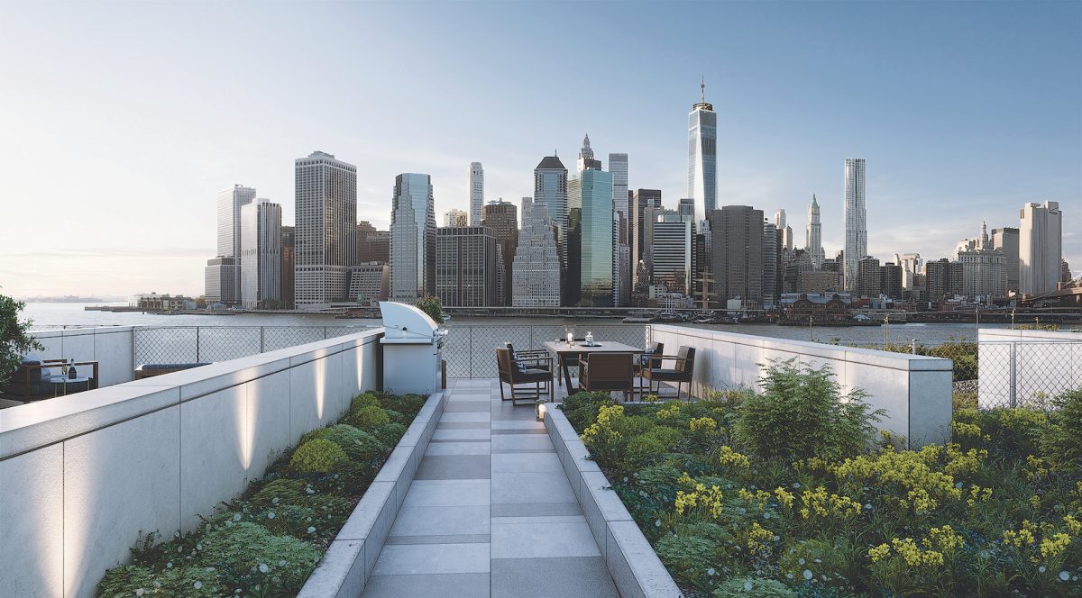 New York skyline view from a balcony in Brooklyn