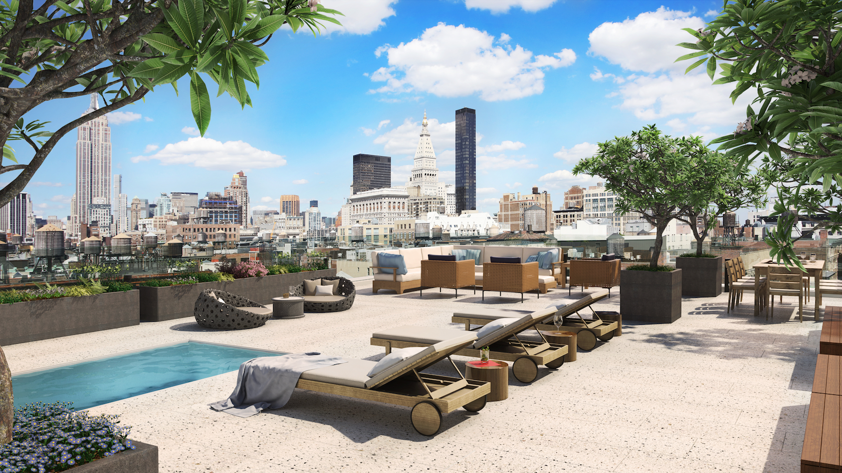 rooftop terrace with a pool in new york city.