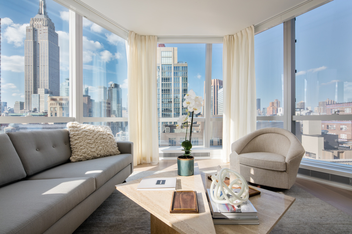 New York City condo with views of city skyline.