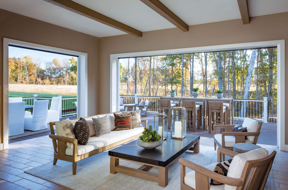 patio with poised taupe paint color walls