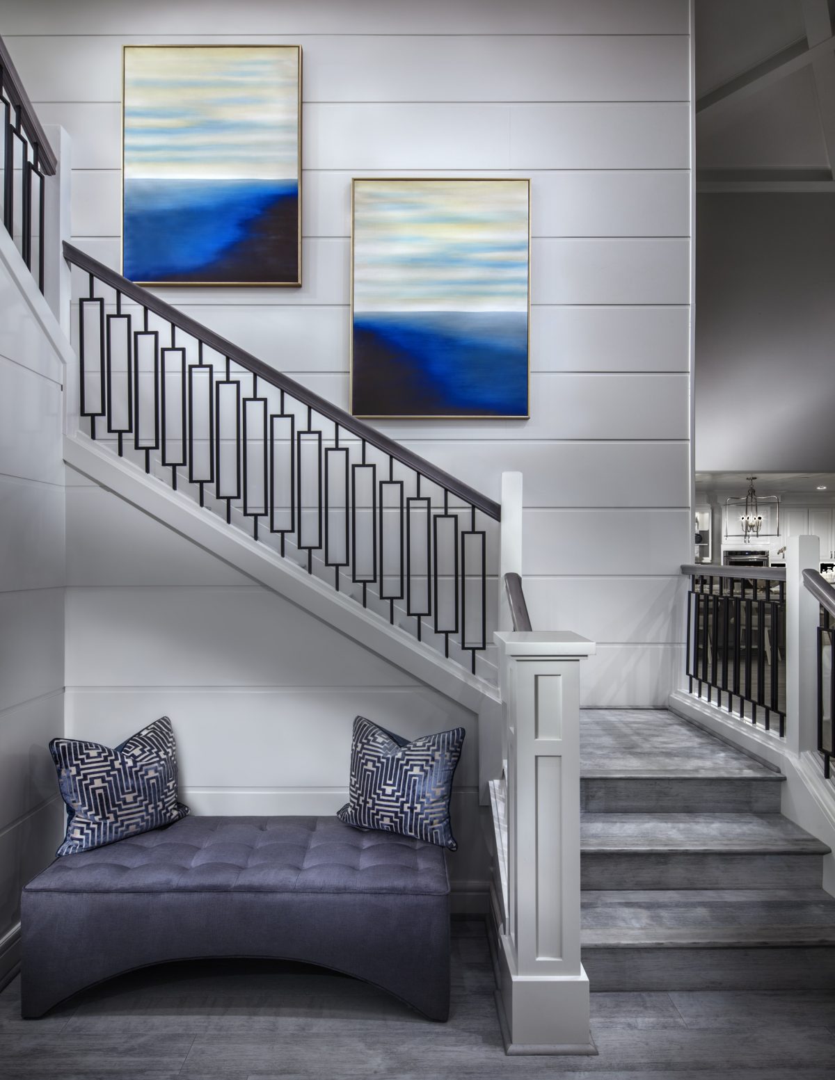 Sitting area under stairs.