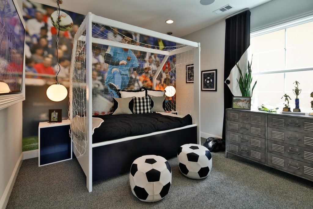 Teen bedroom with soccer theme.