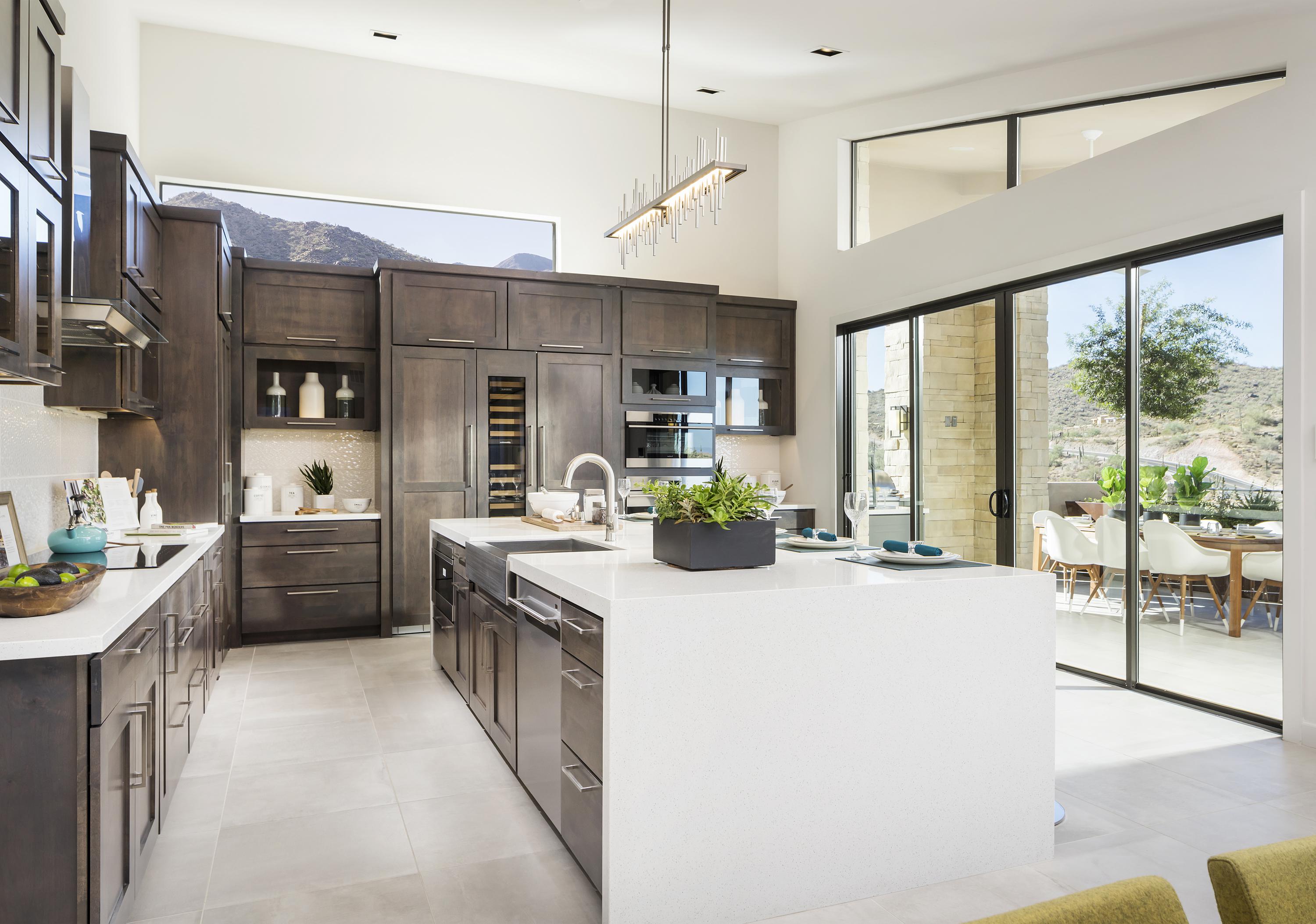 Modern kitchen design with multiple storage options.