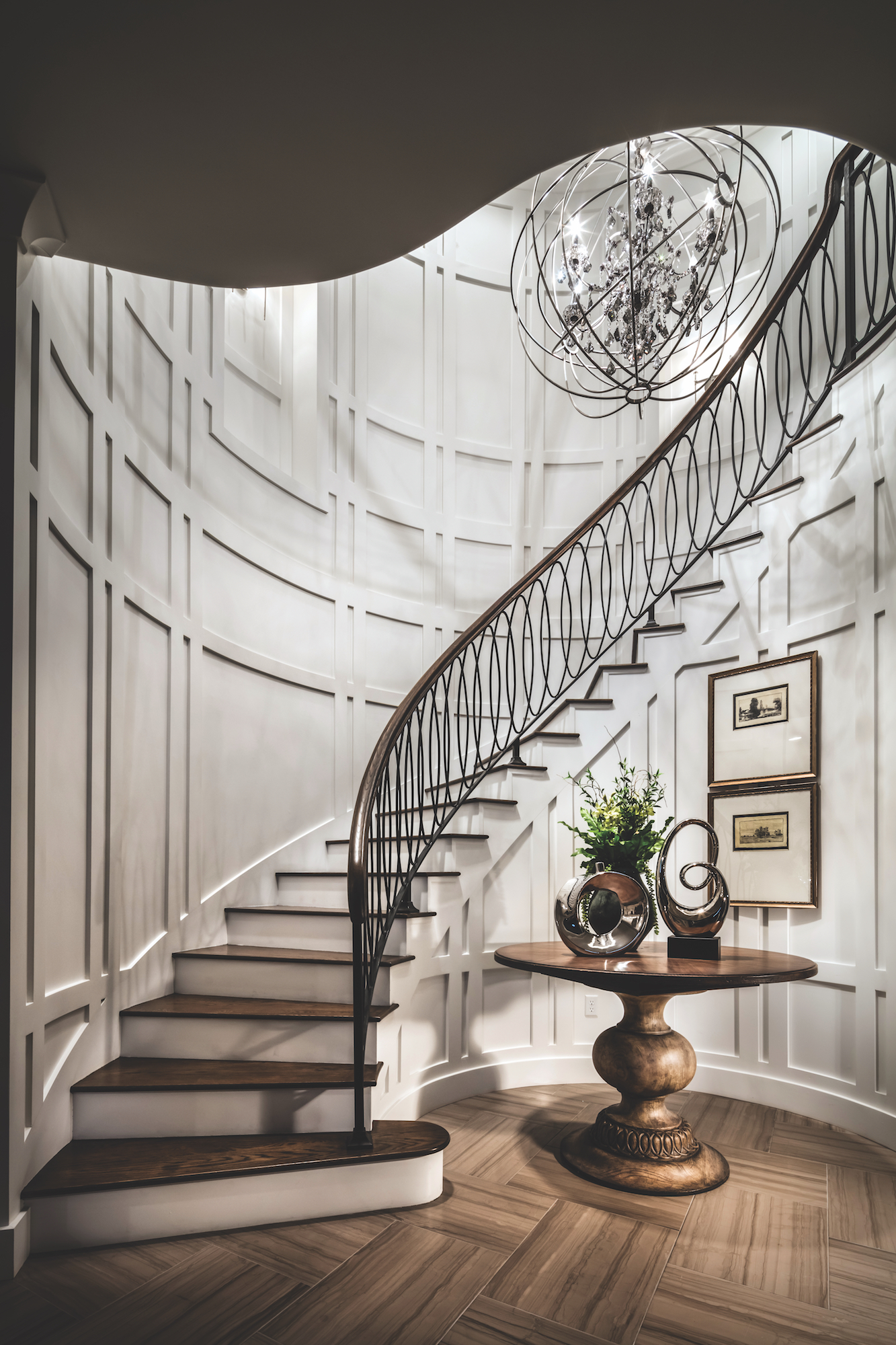 Elegant staircase in a house entrance.