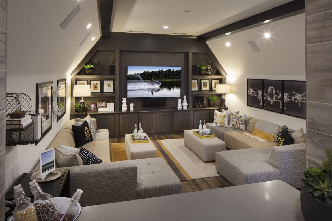 Movie room in a suburban house.