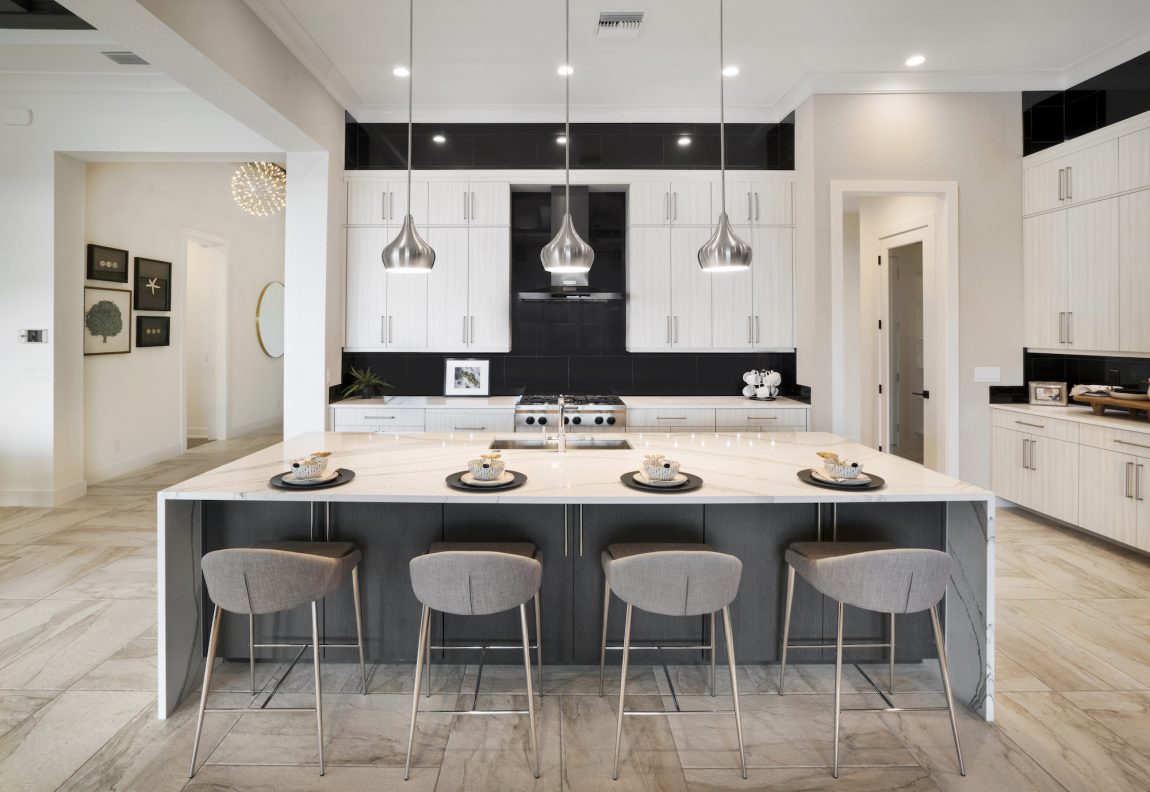 Symmetrical Kitchen Cabinets & Lighting Design