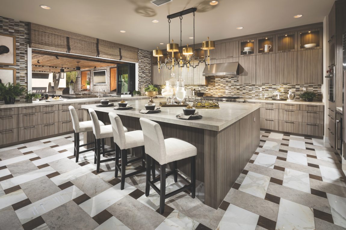 Luxury Kitchen with a Brown & Tape Patterned Floor