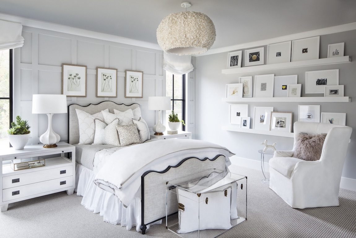 Bedroom with white color scheme and gallery photos