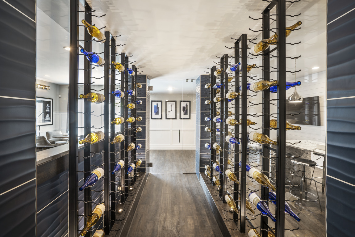 Basement wine cellar with modern lighting