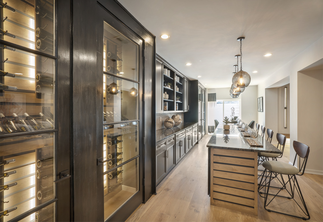 Basement kitchen island with wine storage