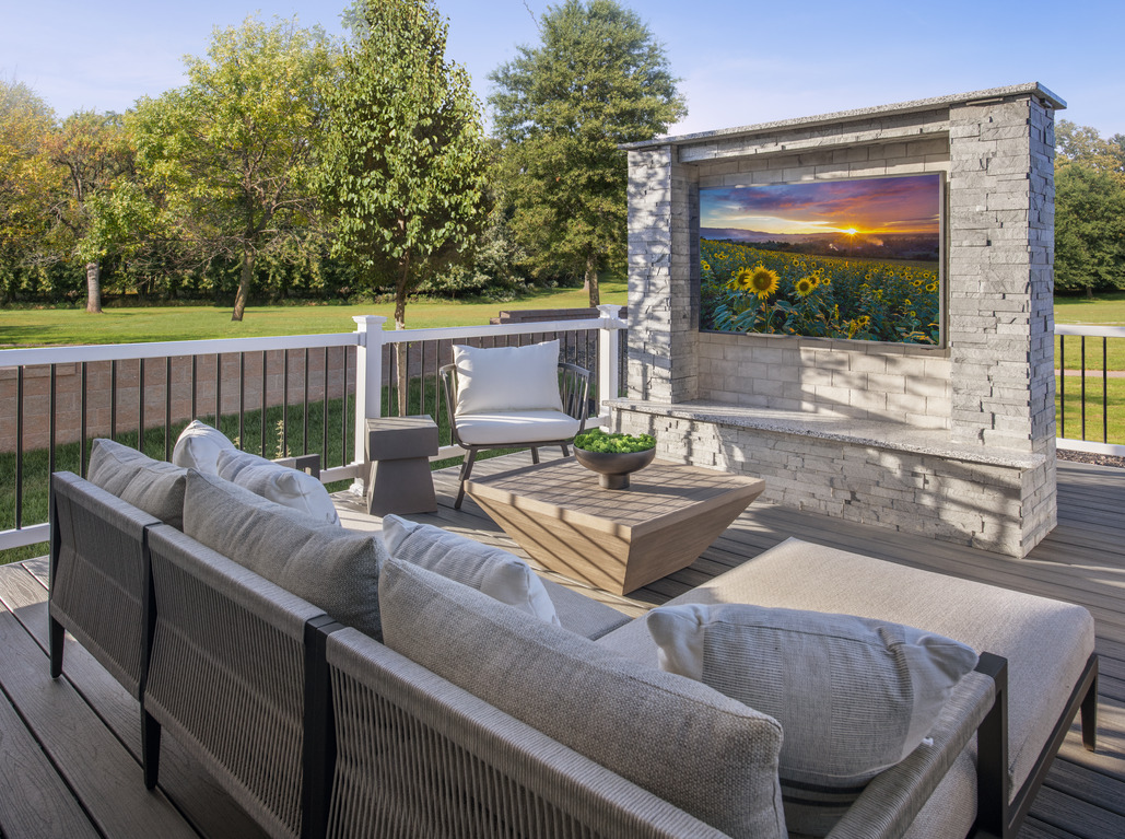 outdoor entertainment space with large television