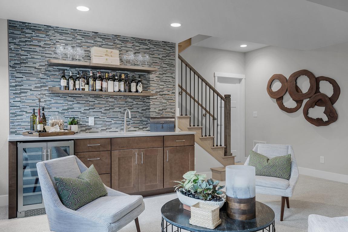 Bar and sitting area in finished basement