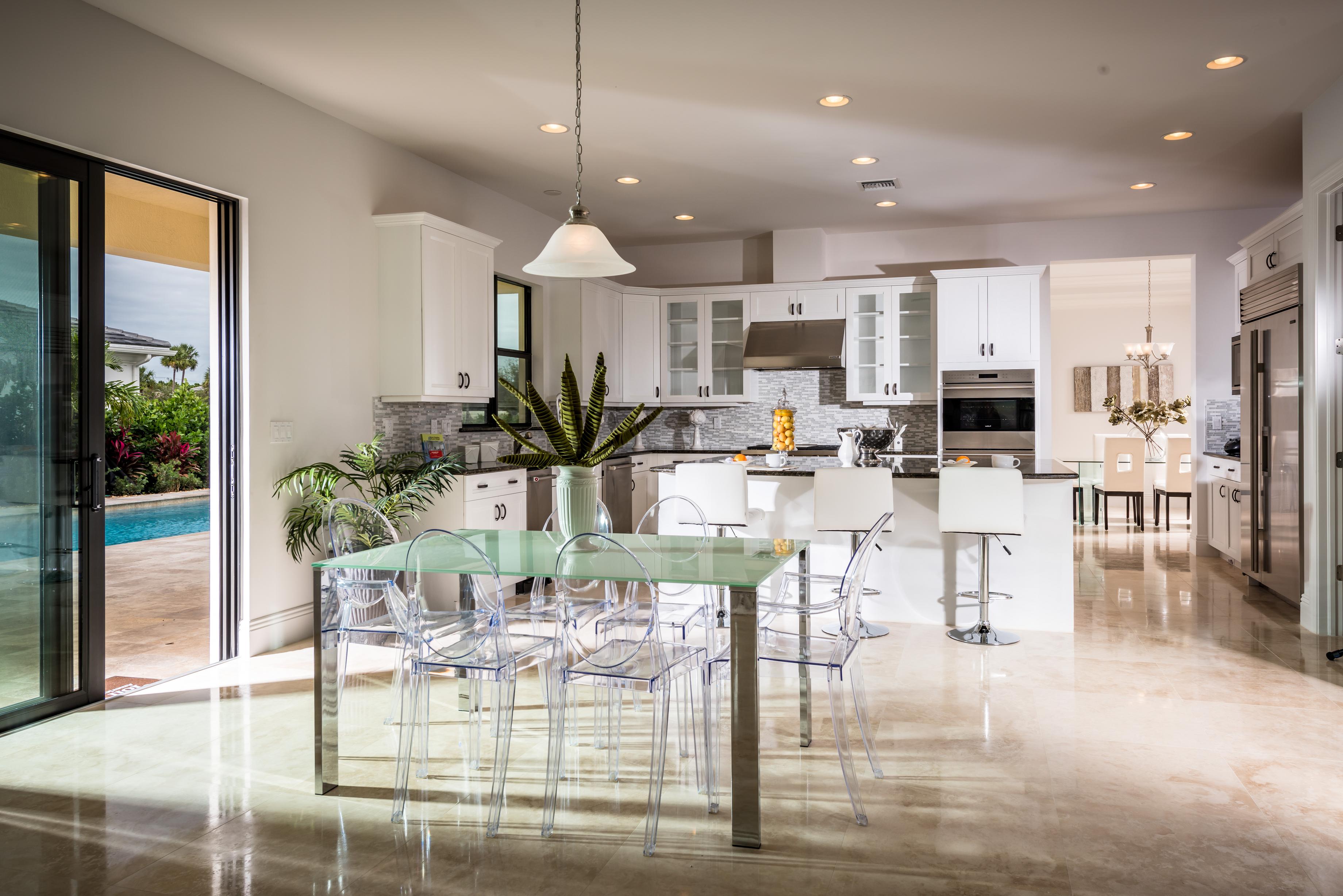 Elegant kitchen featuring glass elements.