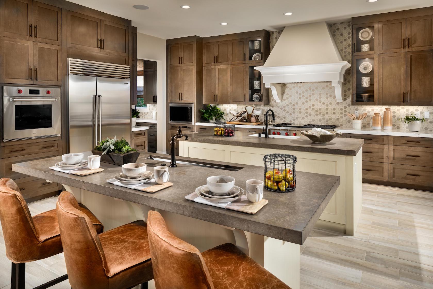 Double kitchen design in California home.