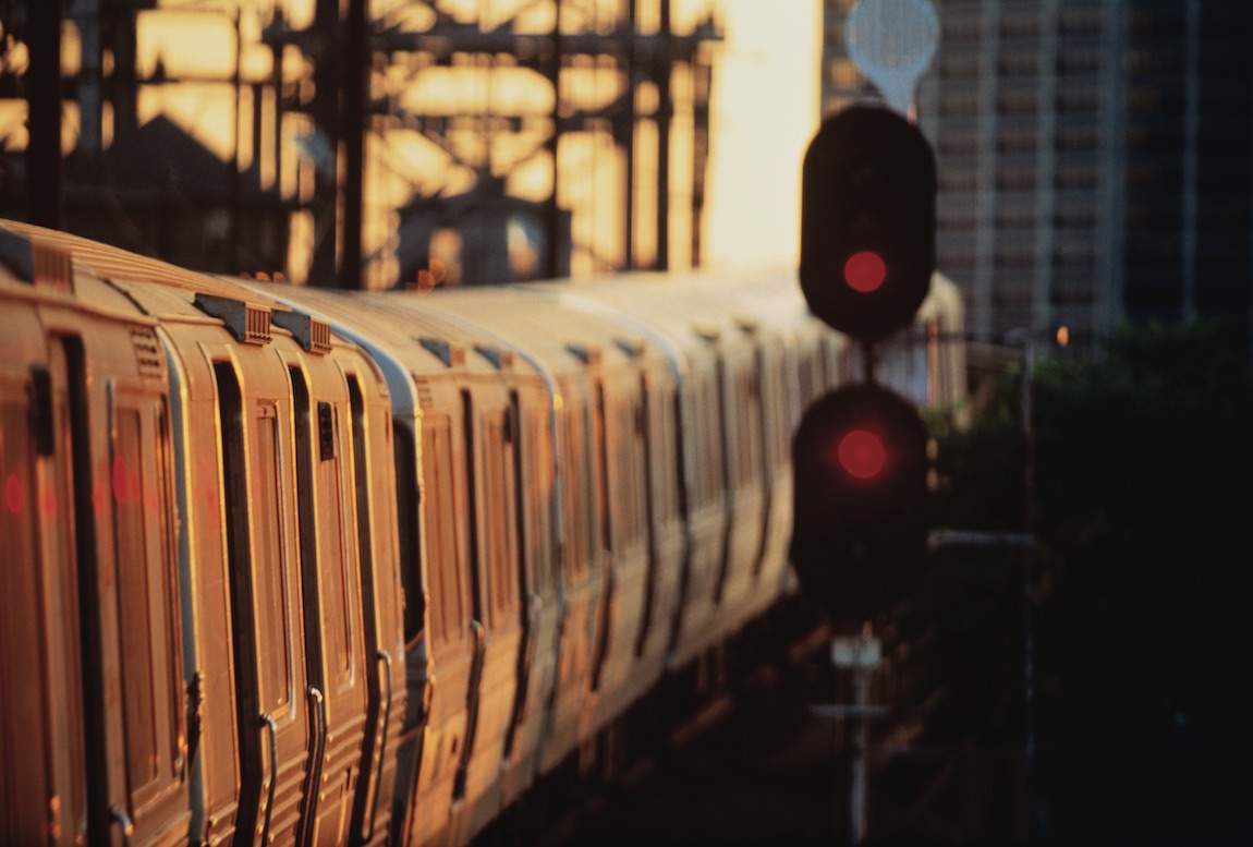 Photograph of train at dusk