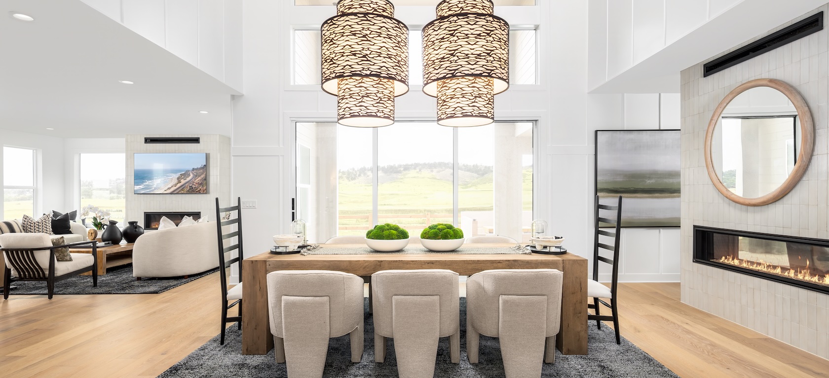 modern farmhouse dining room with wooden features