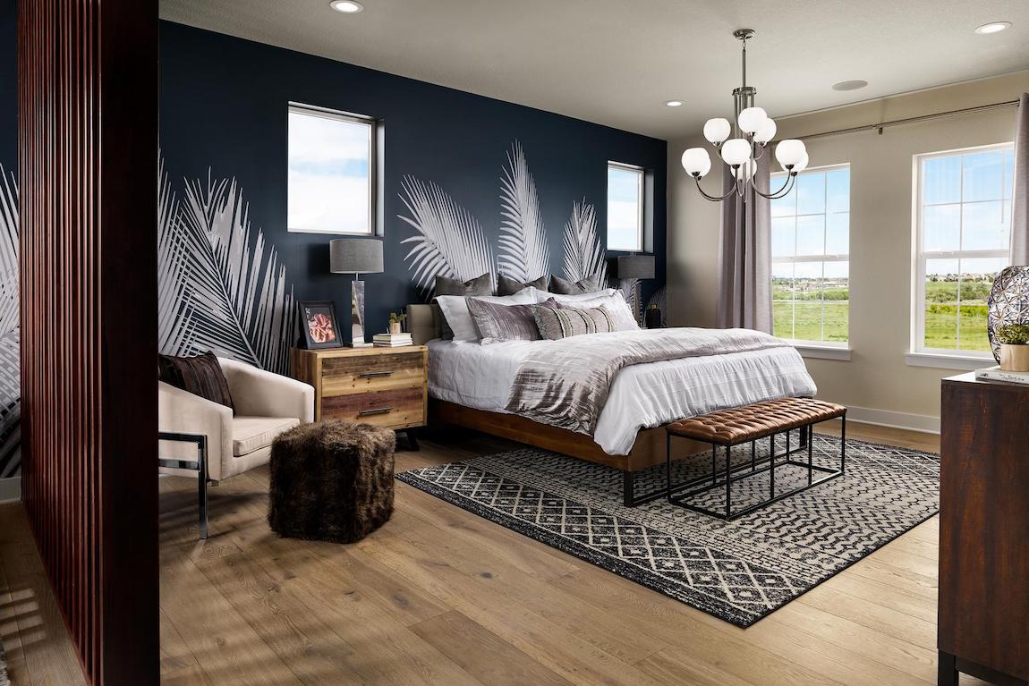 Luxury master bedroom with wallpaper