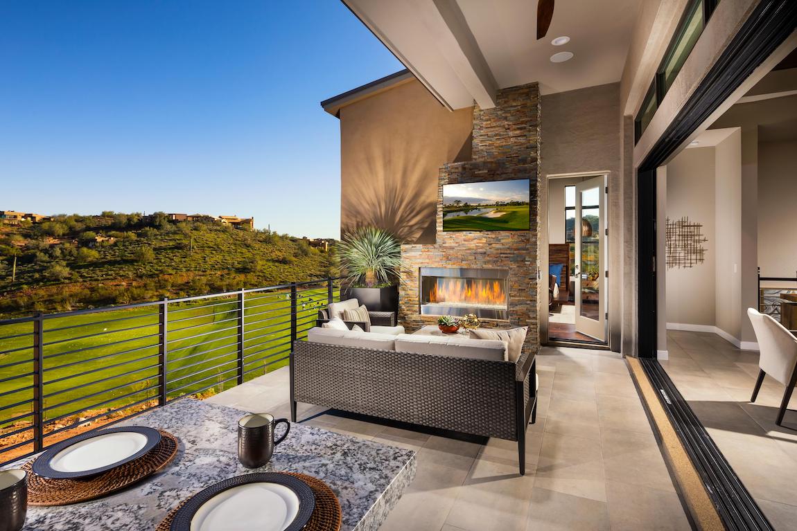 Modern deck with fireplace and TV