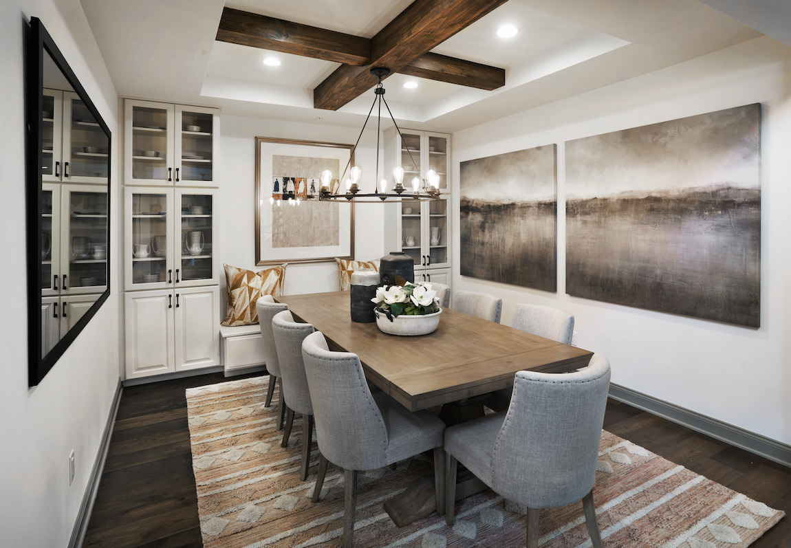 Dining room highlighted by Earthy tones