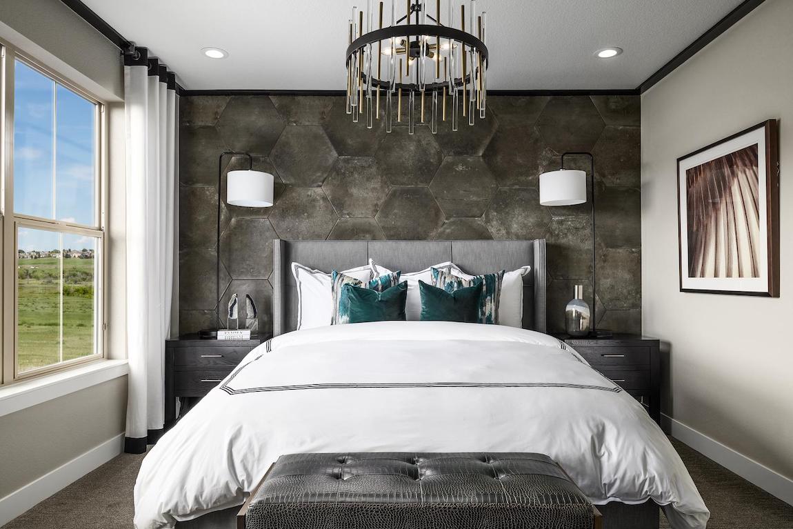 Modern master bedroom with accent wall