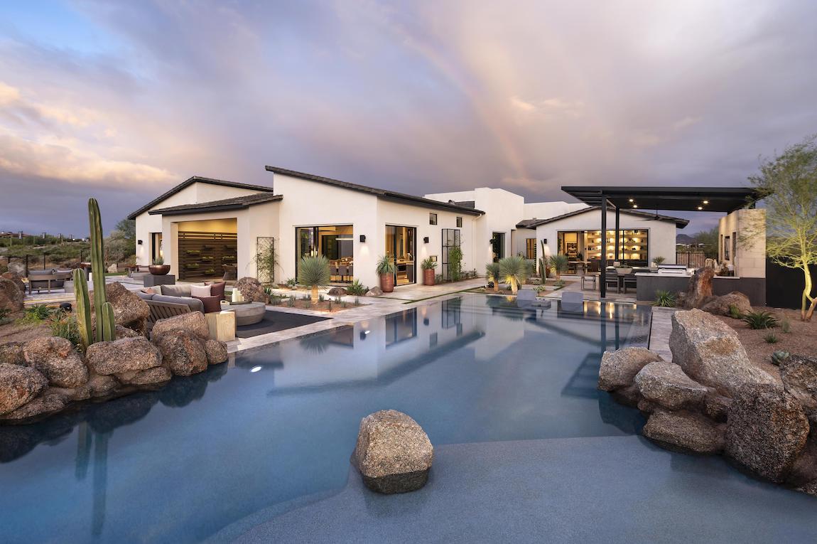 Luxe backyard highlighted by large pool