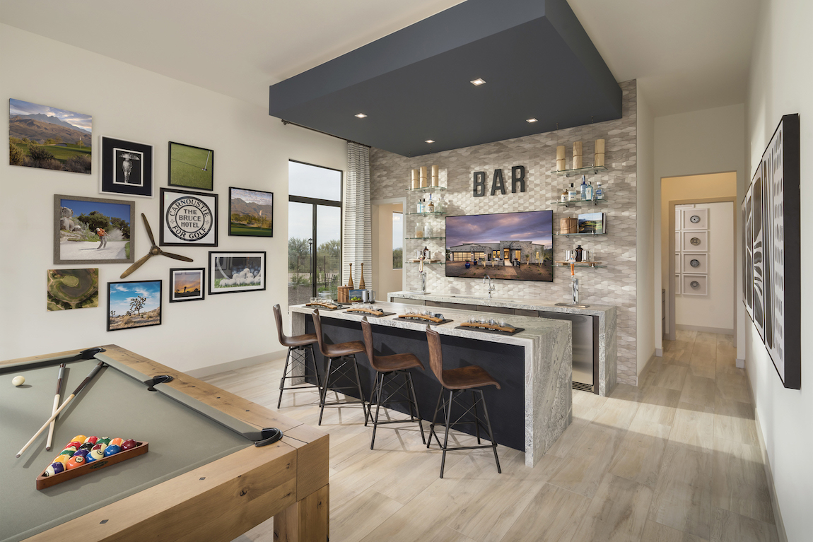 Entertainment space with bar and billiards area