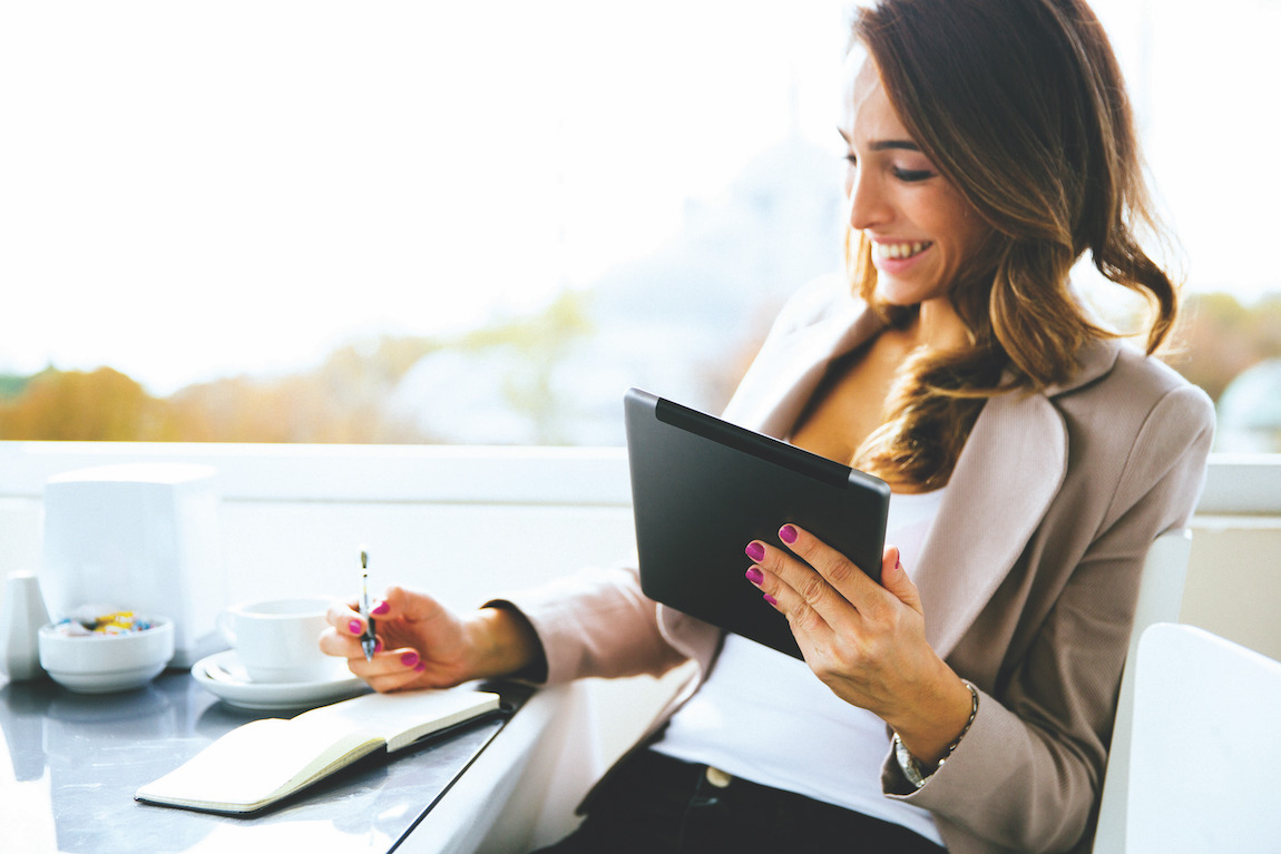 Woman checking her credit score online