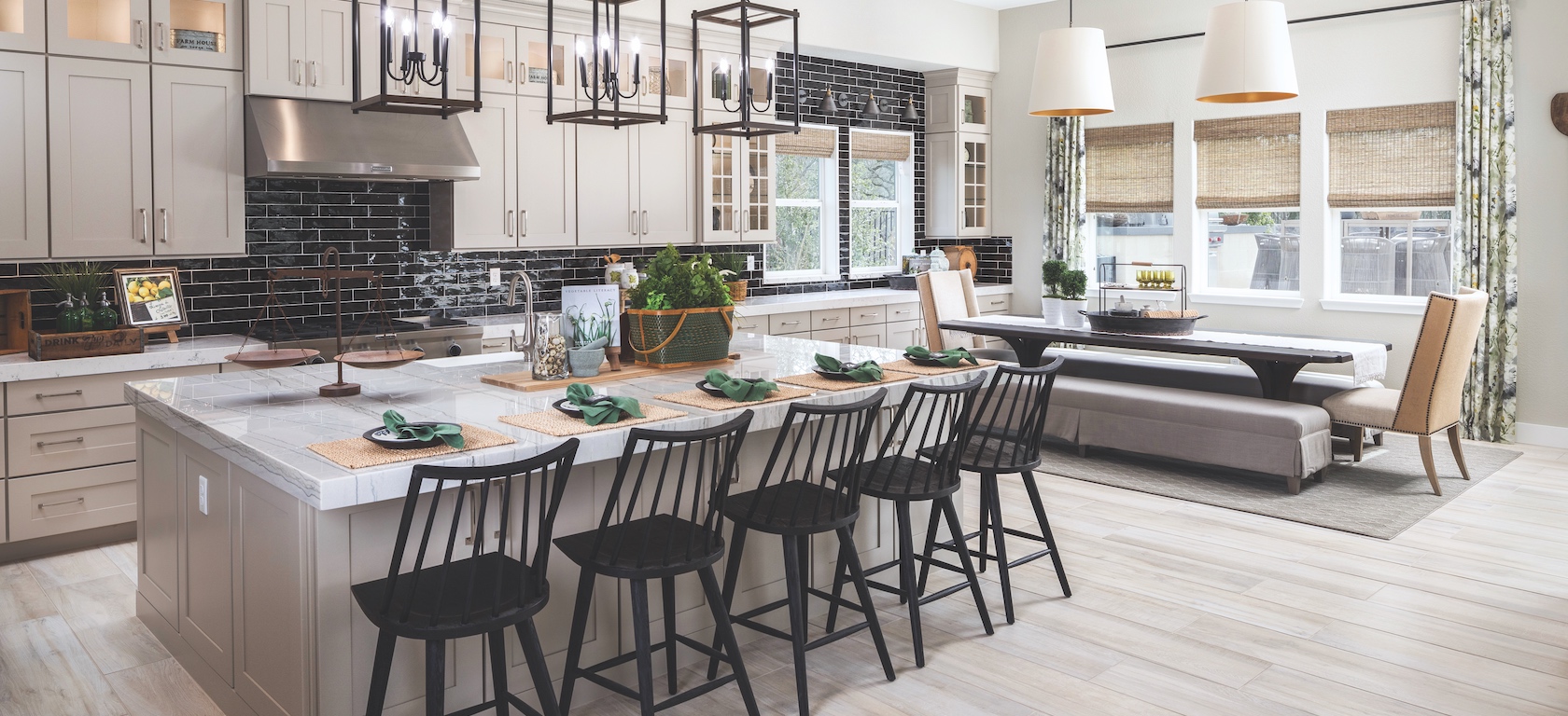 Kitchen with a breakfast nook table.