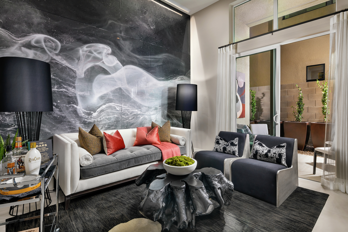 Hand painted mural with swirls and gray color scheme