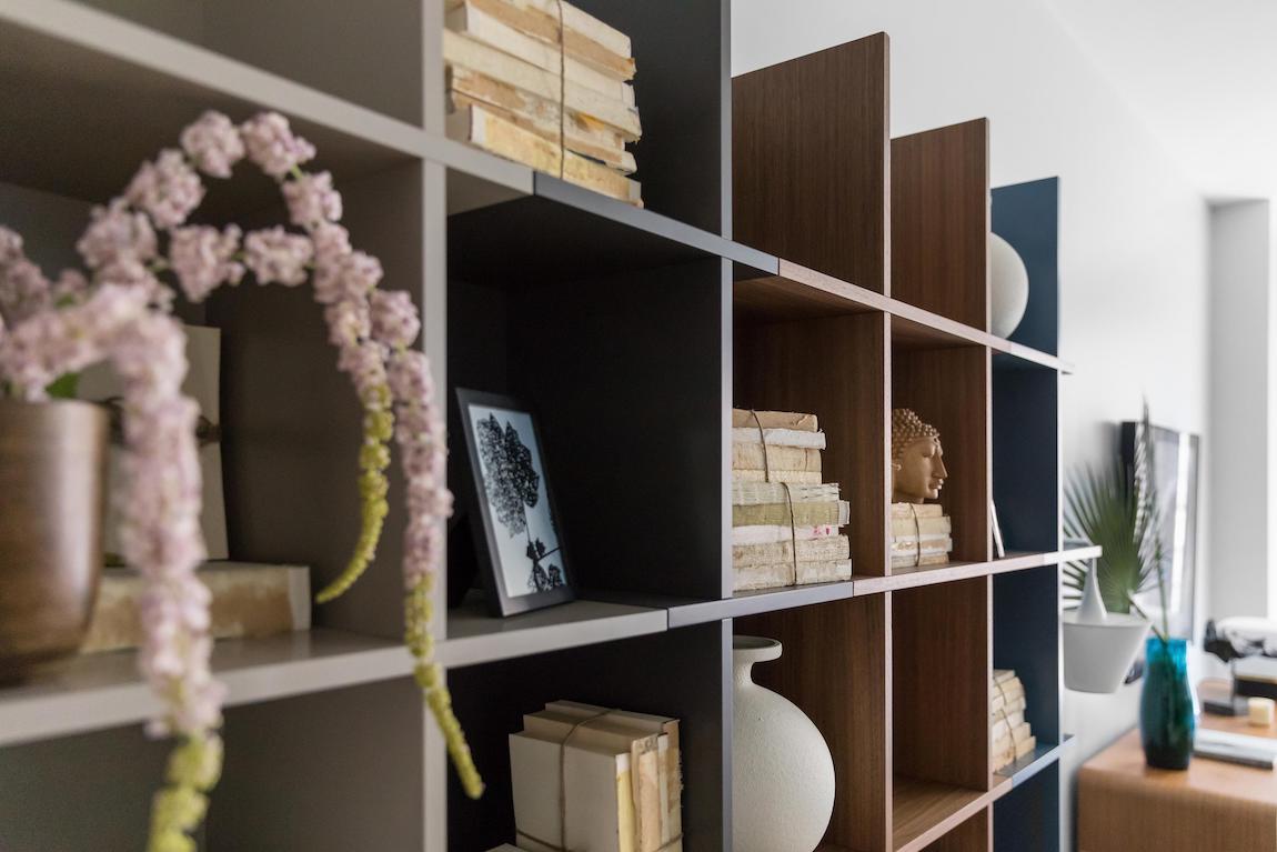Shelving filled with mementos and personal keepsakes