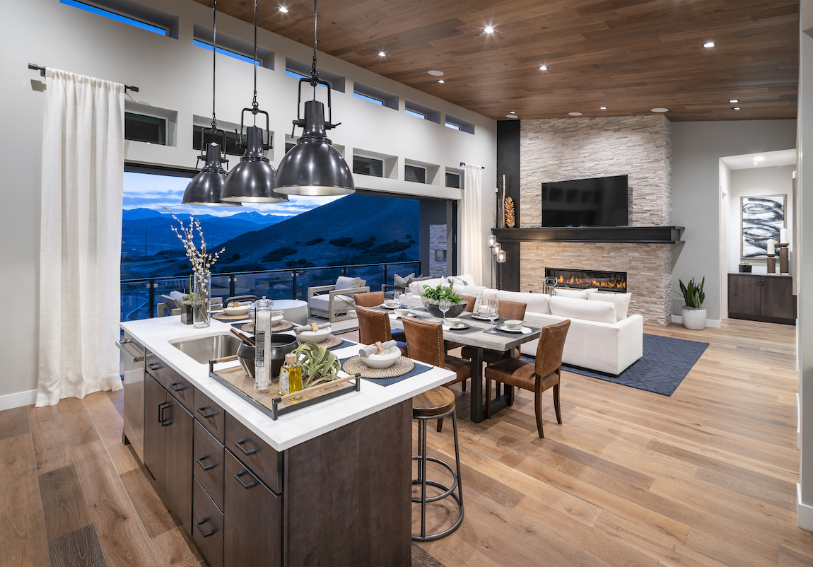 Open concept home overlooking mountains at Canyon Point at Traverse Mountain community in Utah.