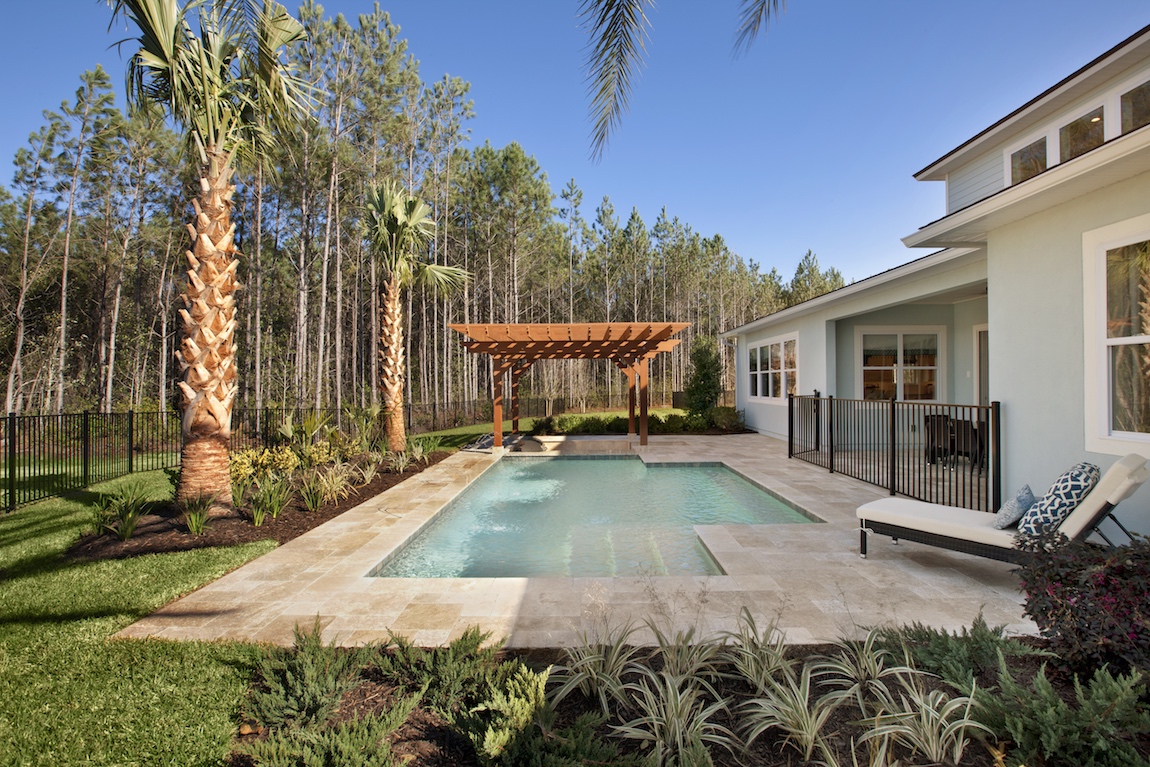 Backyard and pool of Toll Brothers Delmonico model home in Florida.