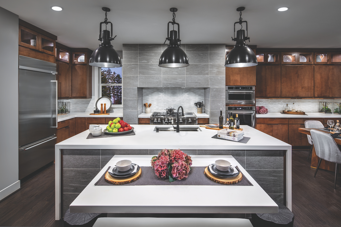 Modern kitchen island with multiple design features