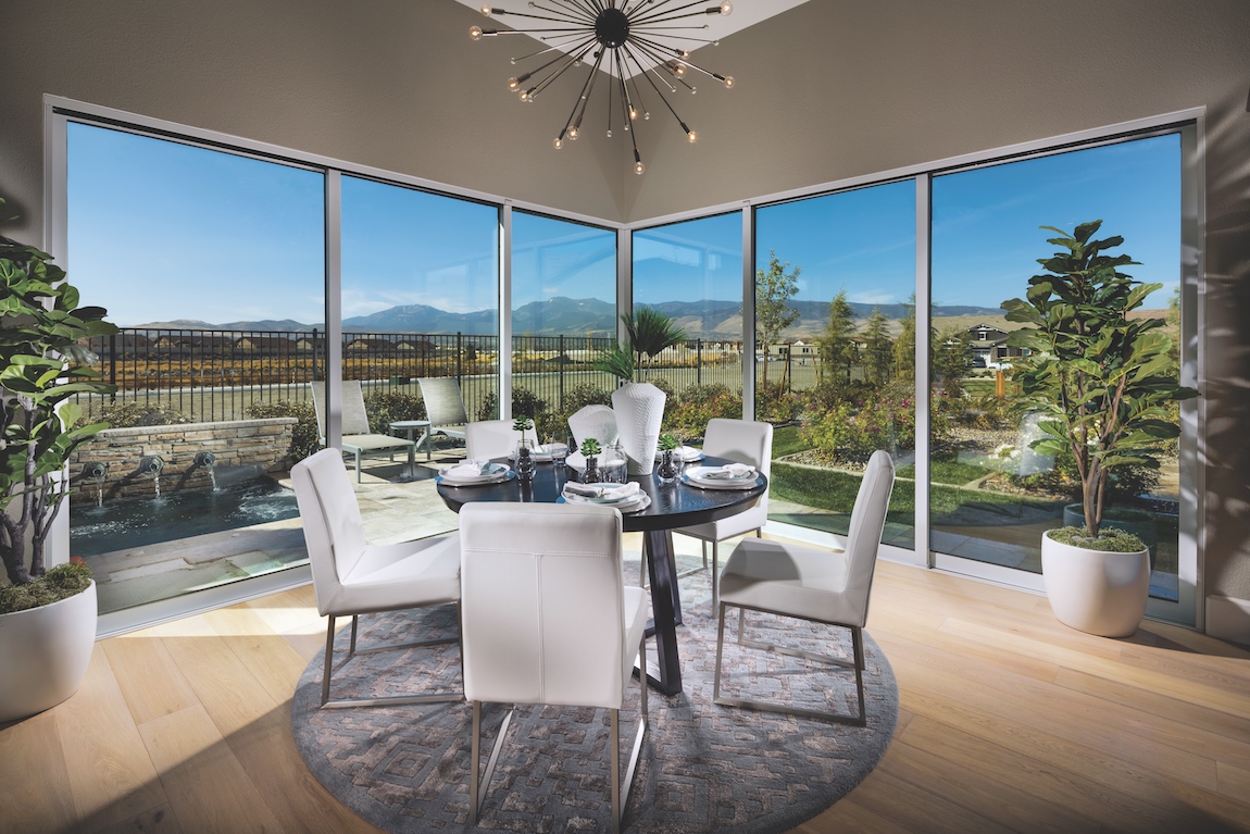 View of mountains from a dining room in Sierra Creek at Bella Vista Ranch in Nevada