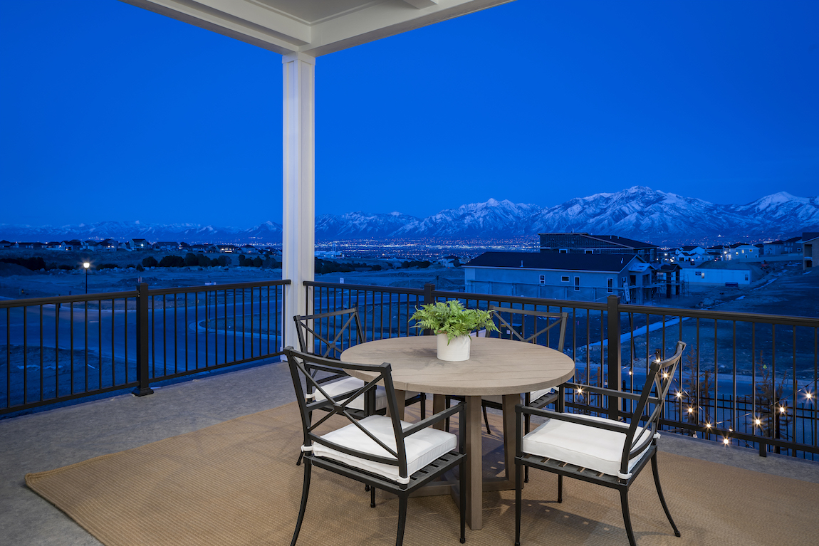 View of Rocky Mountains from the patio of a Toll Brothers model home.