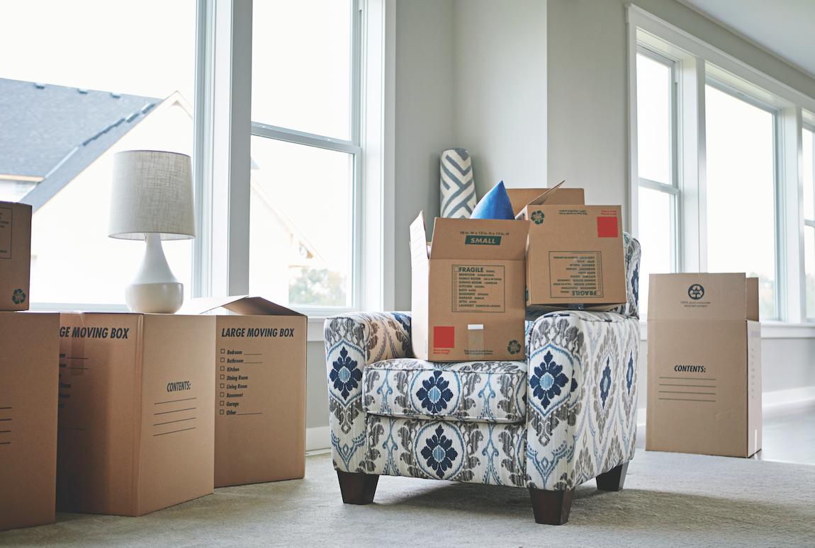Moving boxes on chair