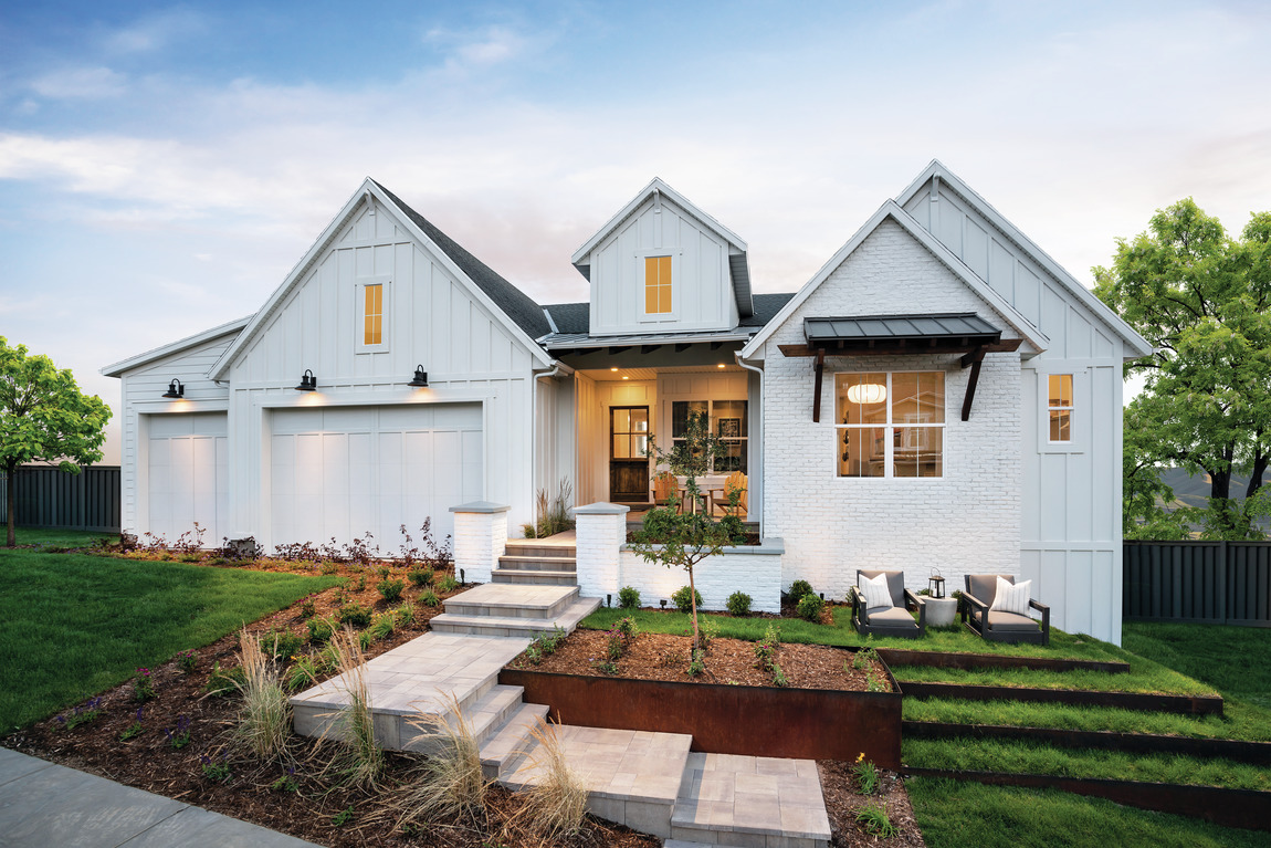 Modern farmhouse with white painted brick