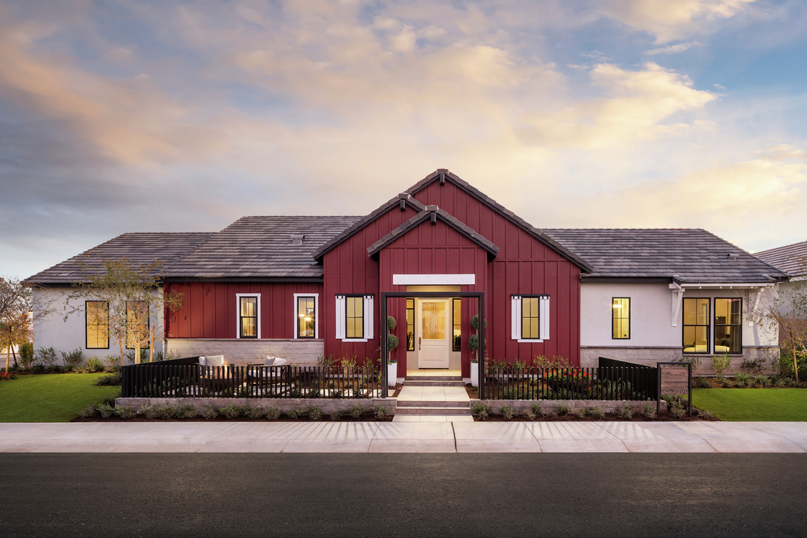 Maroon modern farmhouse exterior design