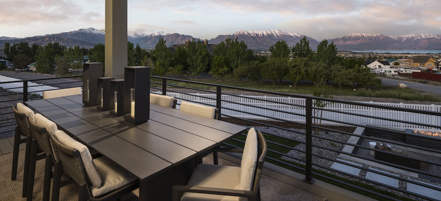 covered porch with mountain views