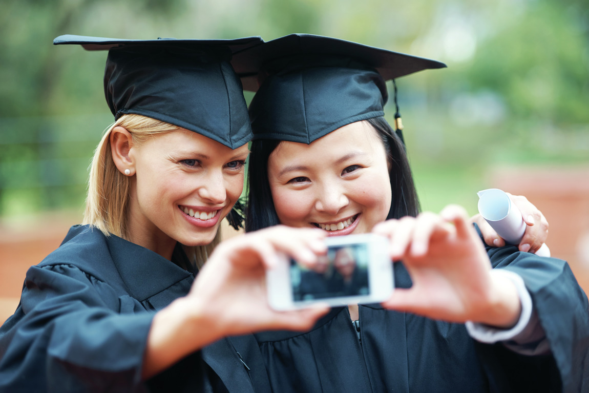College students taking selfie