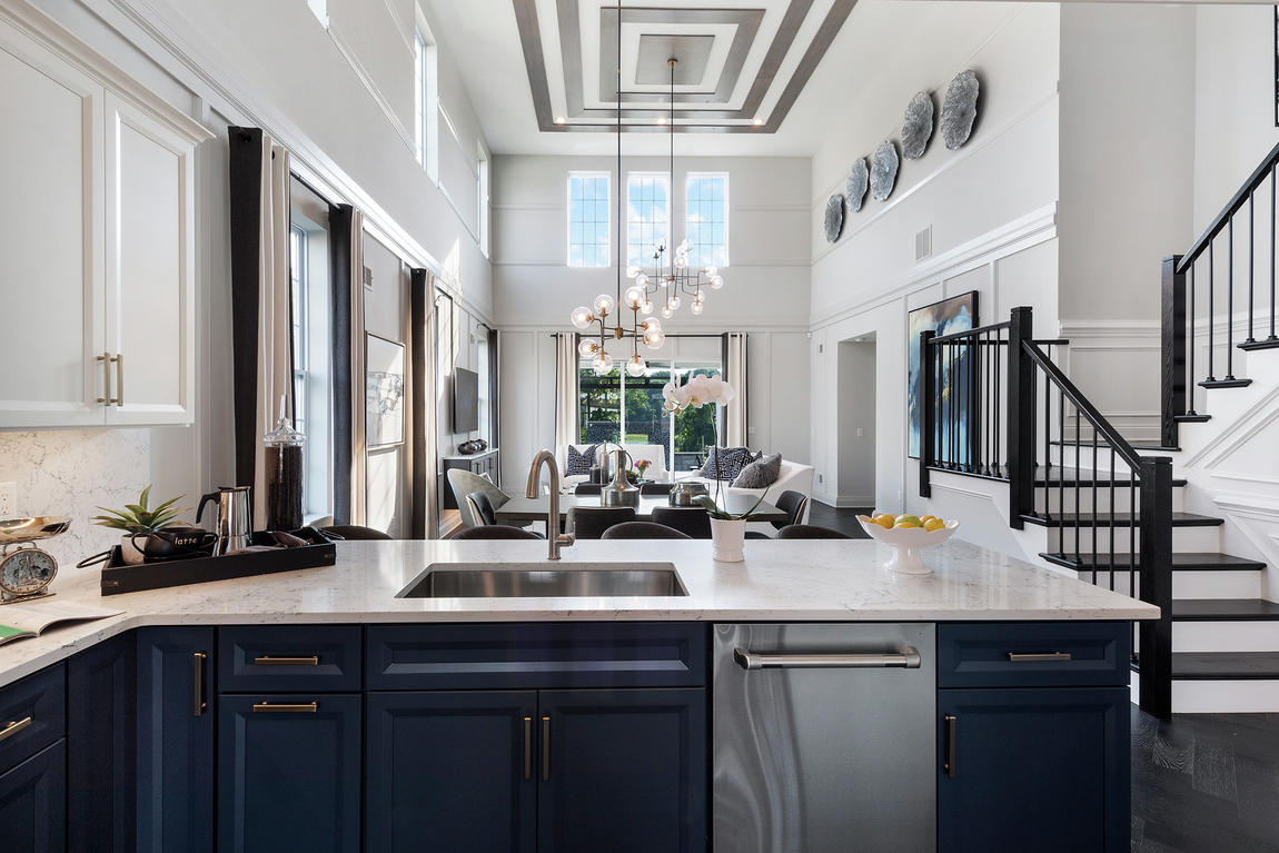 Luxury kitchen featuring white quartz countertops