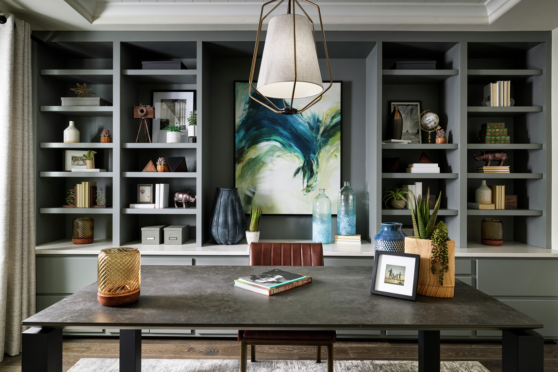 Home office with impressive focal art for the space