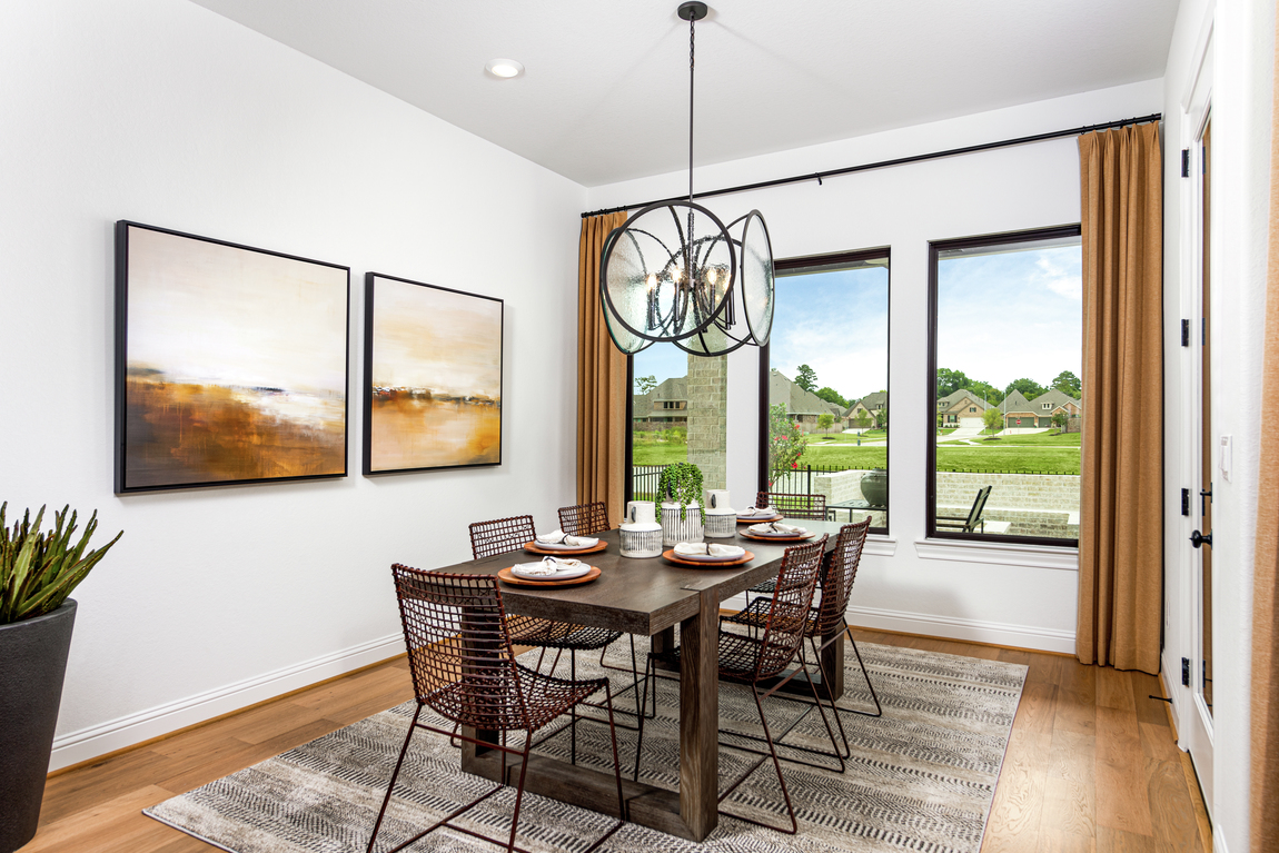 Interior dining space with nice chandelier