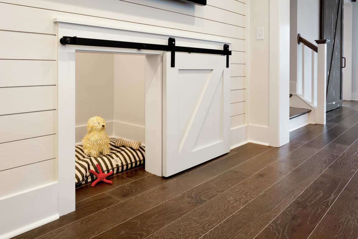 A small barn door used in a pet space.