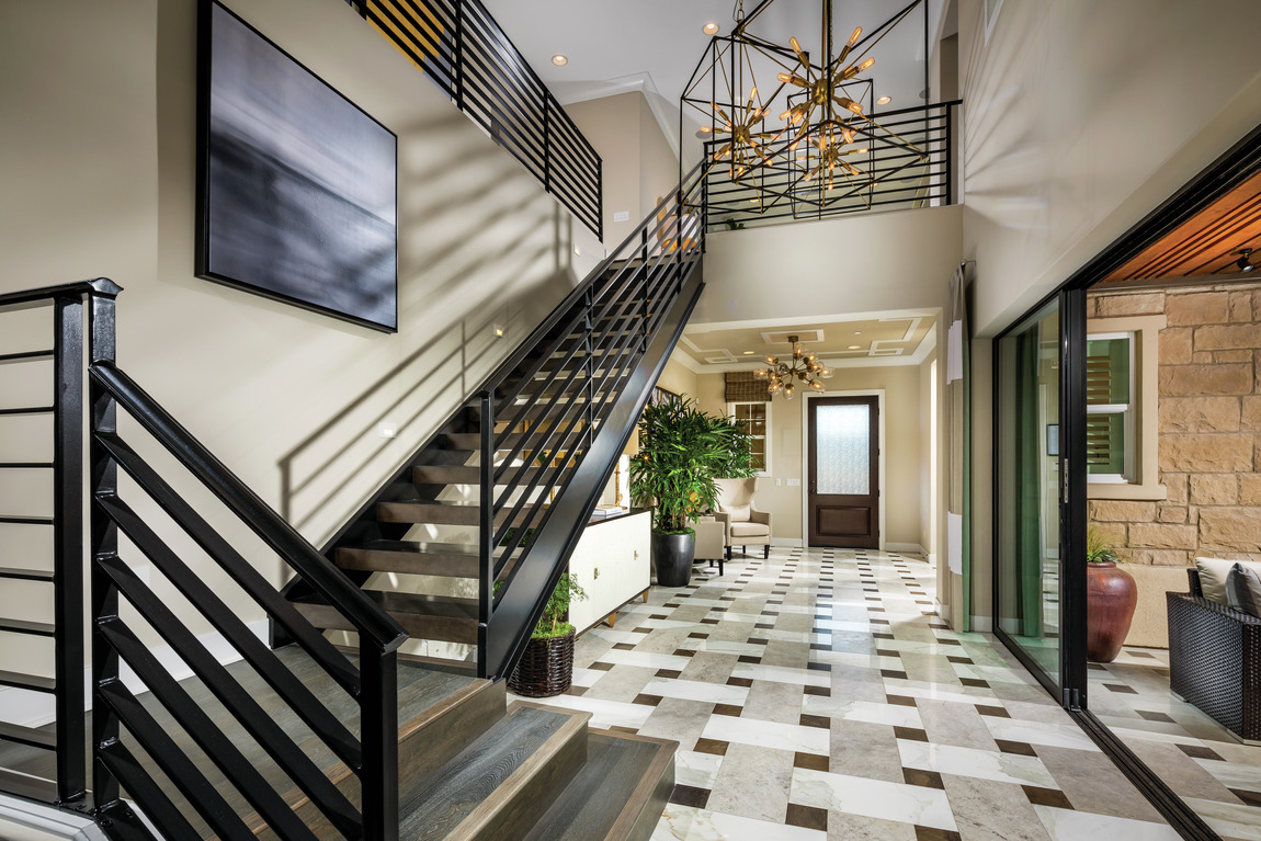 Foyer with traditional door